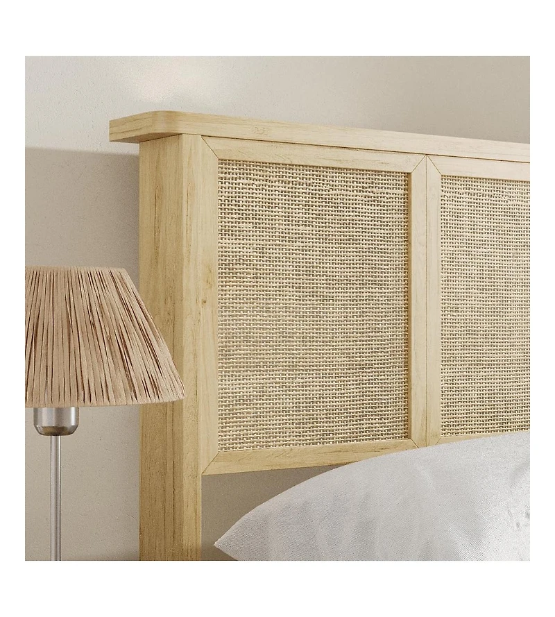 Gaomon Full Bed Frame with Natural Rattan Headboard, 4 Storage Drawers, Slats, Bohemian-Style Cane Mattress Support