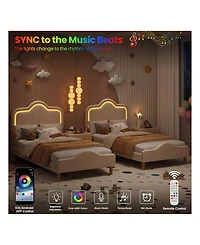 Gaomon Upholstered Led Bed Frame with Headboard and Footboard Velvet Princess Platform Bedframe for Kids or Girls Wooden Slats Support No Box Spring