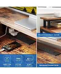 gaomon 55" Brown L-Shaped Desk with Drawer & Led, Versatile Corner Home Office Desk with Usb Charging, Power Outlet, Monitor Stand