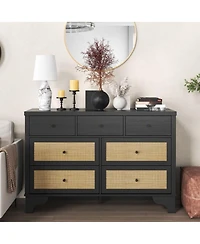 gaomon 7-Drawer Modern Dresser for Bedroom, Wood Chest with Natural Rattan Fronts, Sturdy Base, Organizer for Living Room, Entryway, Hallway