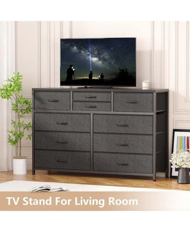 gaomon 10-Drawer Modern Fabric Dresser for Bedroom, Large Storage Chest, 45" Tv Stand, Living Room, Hallway Organizer