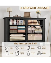 gaomon 47" Wide Mdf, Engineered Wood Storage Chest, Freestanding Closet Organizer 6-Drawer Modern Wooden Dresser,