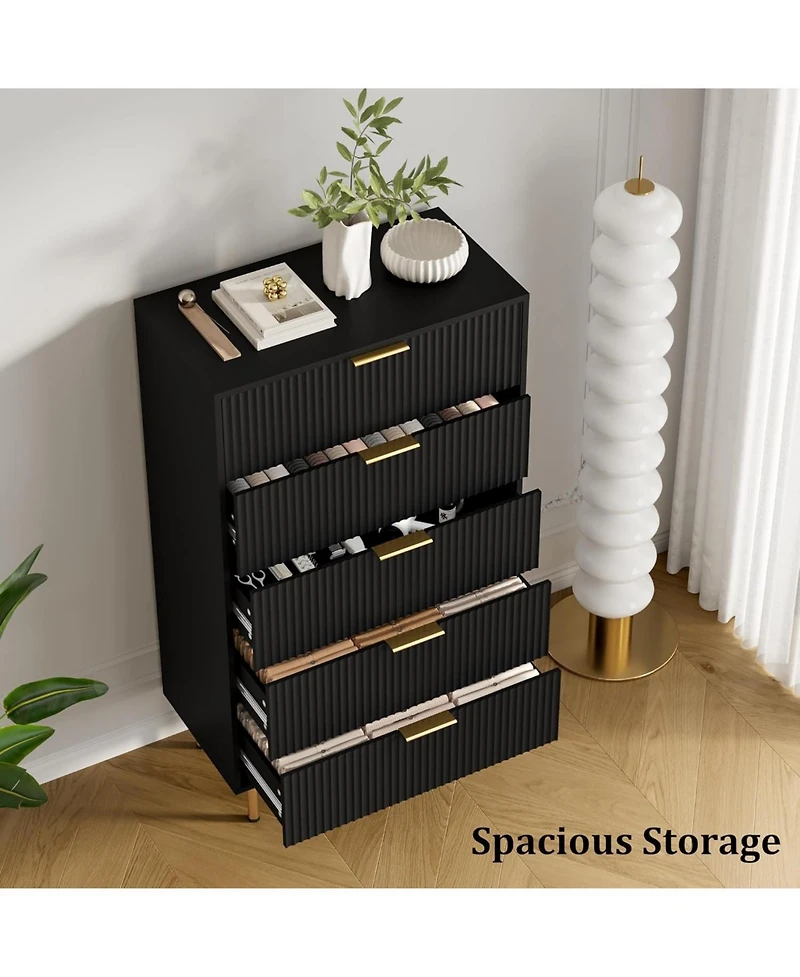 gaomon 47.9" Wood Chest, Modern Storage Cabinet with Metal Handle - 5-Drawer Tall Dresser
