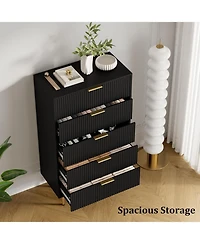 gaomon 47.9" Wood Chest, Modern Storage Cabinet with Metal Handle - 5-Drawer Tall Dresser