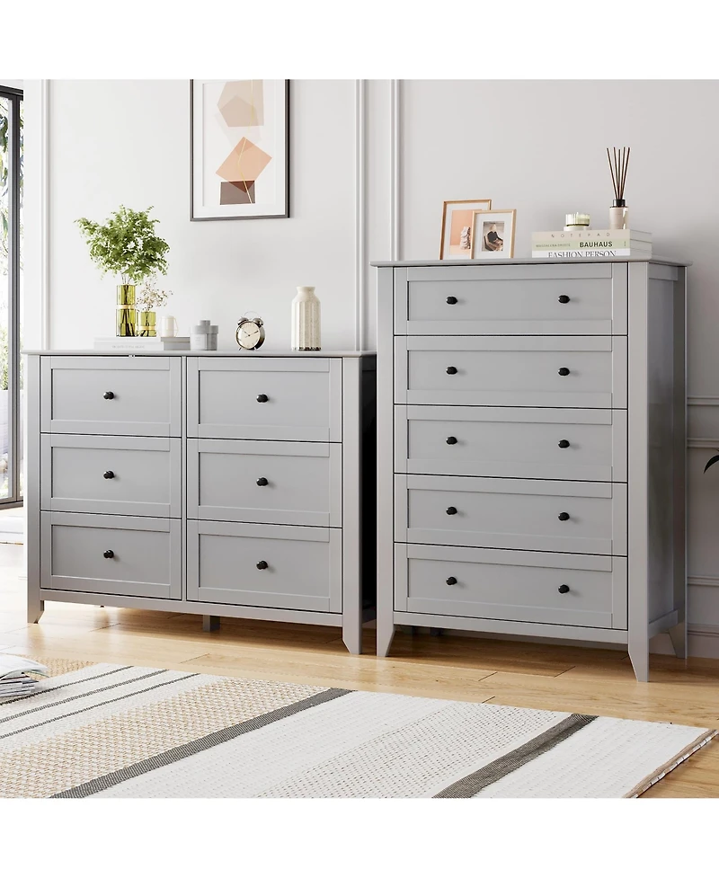 gaomon White 5 Drawer Modern Tall Nightstand, Deep Drawers, Nickel Round Handle, Chest Organizer for Bedroom