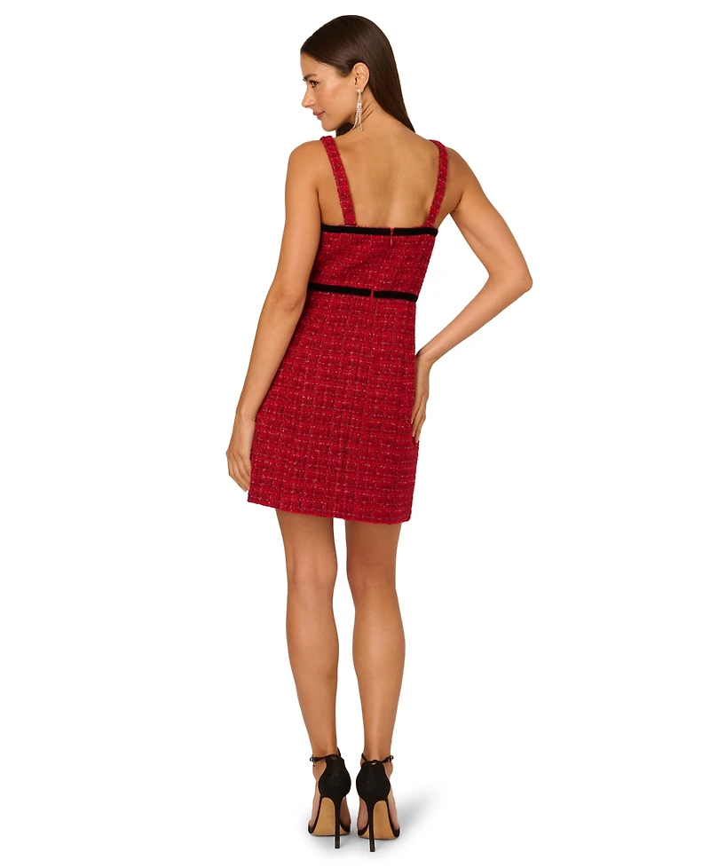 Adrianna Women's Square Neck Tweed Short Dress