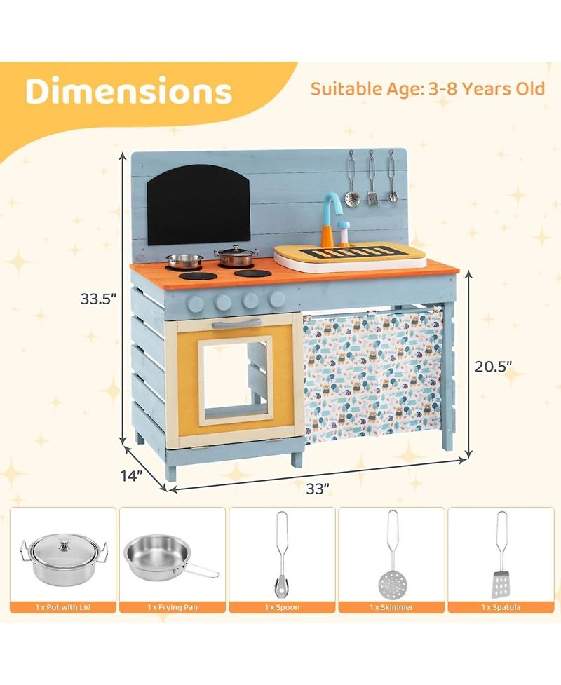 Costway Play Kitchen for Kids Wooden Toy Kitchen Playset with Removable Circulation Faucet