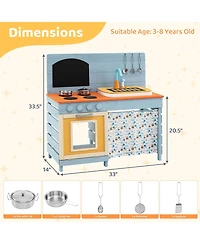 Costway Play Kitchen for Kids Wooden Toy Kitchen Playset with Removable Circulation Faucet