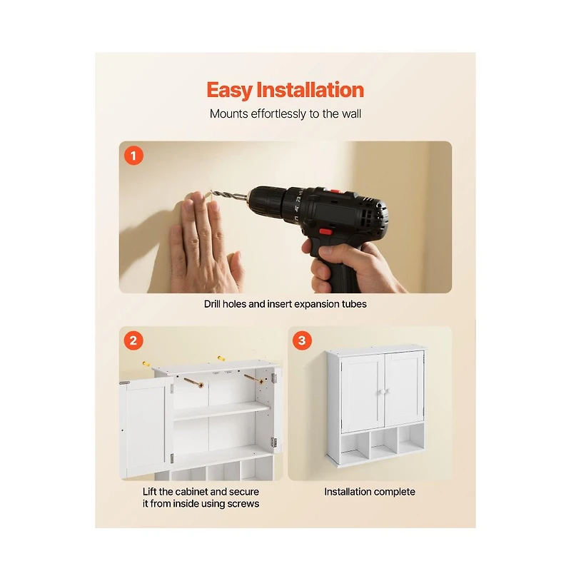 Slickblue Over Toilet Bathroom Wall Cabinet with 2 Doors and Shelves