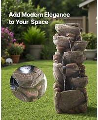 Slickblue Outdoor 7-Tier Rock-Shaped Cascading Water Fountain