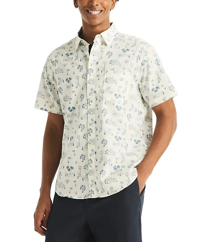 Nautica Men's Printed Straight Collar Short-Sleeve Shirt