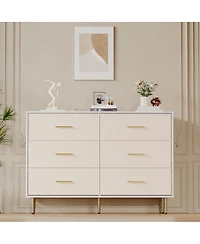 gaomon 6-Drawer Modern White Wood Dresser with Gold Metal Legs & Handles Large Storage Cabinet for Bedroom, Living Room, Entryway