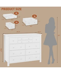gaomon 10-Drawer White Dresser 47" Wide, Long Wooden Chest Storage Cabinet for Bedroom, Entryway, Living Room