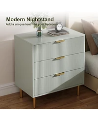 gaomon 3-Drawer Modern Green Dresser, 30" Tall, Fluted Chest with Gold Handles, Anti-Tip Device, Bedroom, Living Room, Kids Room