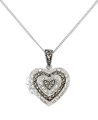 Macy's Marcasite (0.11 ct. t.w.) And Crystal Heart Locket Pendant Necklace in Sterling Silver