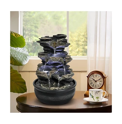 SunJet 15.7" Rock Cascading Tabletop Fountain, Zen Meditation Indoor Waterfall with Led Light for Home Office Bedroom Relaxation Decor