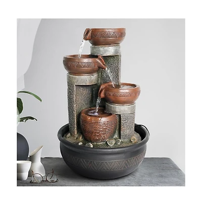 SunJet 15.7” 4-Tier Indoor Tabletop Waterfall Fountain with Led Lights, Desktop Fountain with Calming Sound for Home & Office Decor