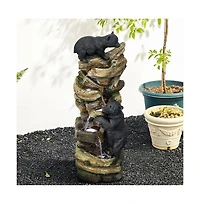 SunJet 39.3" 5-Tier Outdoor Garden Water Fountain with Bears Climbing Tree, Resin Fountain with Led Lights for Garden, Patio & Deck