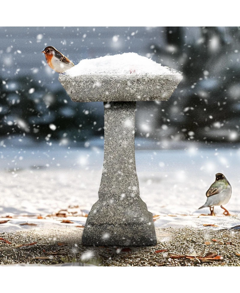 Sunjet 22.8" H Concrete Birdbath with Pedestal – 15" Dia Outdoor Freestanding Garden Bird Feeder & Bath for Patio, Yard, Decor