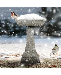 Sunjet 22.8" H Concrete Birdbath with Pedestal – 15" Dia Outdoor Freestanding Garden Bird Feeder & Bath for Patio, Yard, Decor