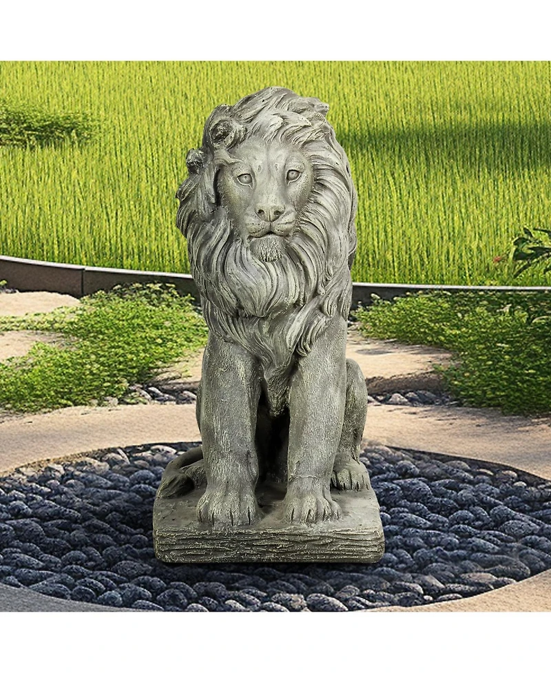 Sunjet Guardian Lion Statue – 22.8" H Concrete Seated Lion Sculpture for Outdoor Garden, Patio, Yard & Home Decor