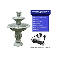 SunJet 39.3”H 3-Tier Outdoor Floor Water Fountain – Concrete Cascading Fountain with Pump for Garden, Patio, Yard & Home Decor