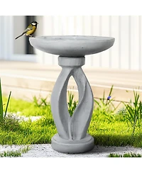 SunJet 21.8" Concrete Bird Bath – Freestanding Outdoor Birdbath & Feeder, Stylish Garden, Patio, Yard, Decor Feeding Bowl