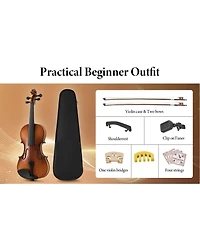 Yescom Beginner Violin Full Size 4/4 Solid Wood Full Set with Carry Case Mute Bow Shoulder Rest for Student Adults Starter Beautiful Butterfly