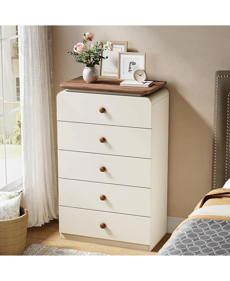 Tribesigns White Storage Cabinet with 5 Drawers, Vertiacl Drawer