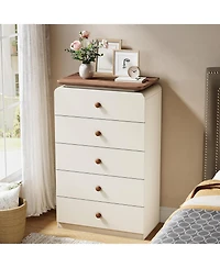 Tribesigns White Storage Cabinet with 5 Drawers, Vertiacl Drawer
