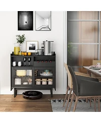 Costway Kitchen Buffet Sideboard Organizer Liquor Bar Cabinet with Wine Rack & Sliding Door