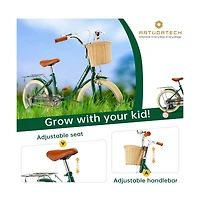 Artudatech 18-Inch Kids Bike, Growing Gift for Ages 6-10 with Basket, Comfort Seat & Training Wheels