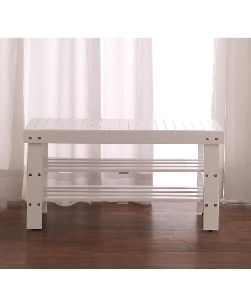 Streamdale Furniture Pina Quality Solid Wood Shoe Bench, White Finish