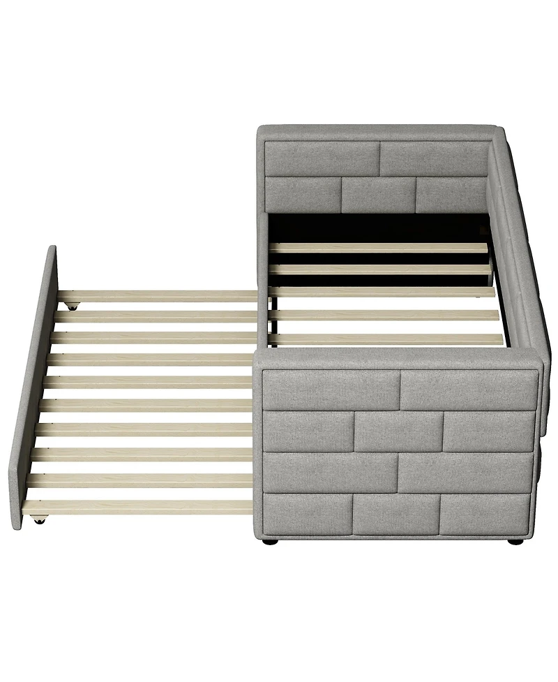 Simplie Fun Twin Size Daybed With Trundle, Upholstered Daybed With Padded Back