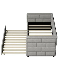 Simplie Fun Twin Size Daybed With Trundle, Upholstered Daybed With Padded Back