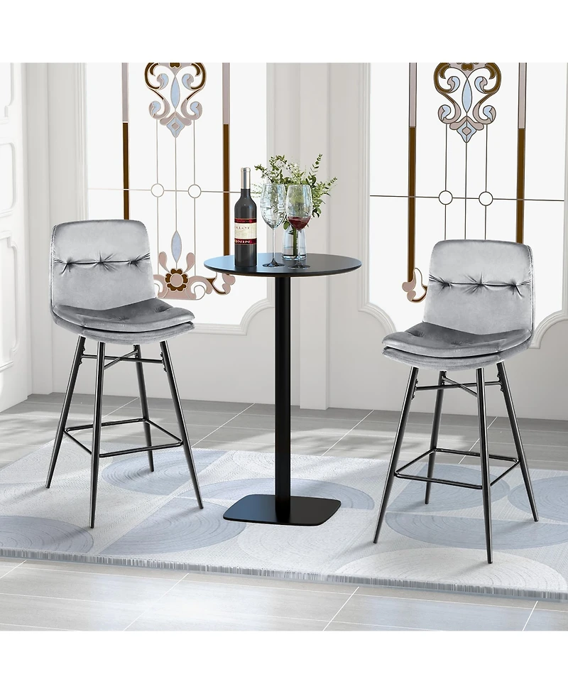 Costway Set of 2 Velvet Bar Stools Bar Height Kitchen Dining Chairs with Metal Legs