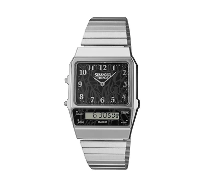 Casio Men's Japanese Quartz Stranger Things Limited Edition Silver-Tone Stainless Steel Watch, 32.1mm