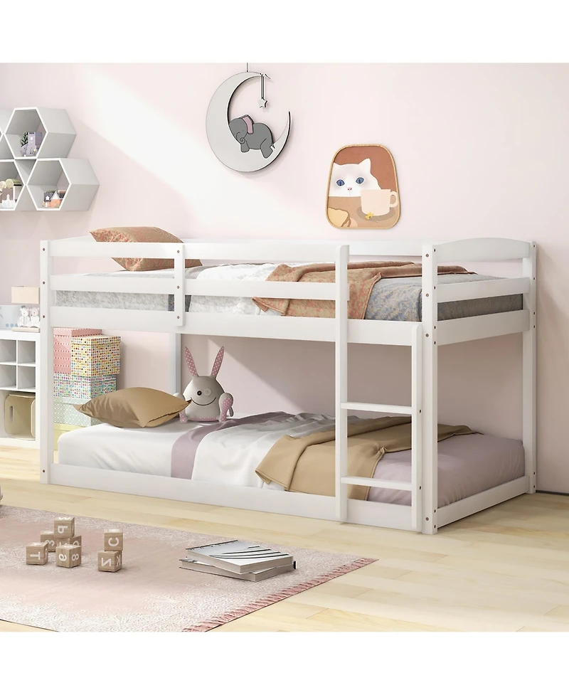 Costway Twin over Low Bunk Bed with Guardrails Integrated Ladder Kids Wooden