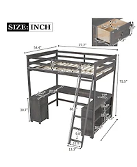 Boyel Living Full Loft Bed with U-shaped Desk, Drawers and Storage Shelves