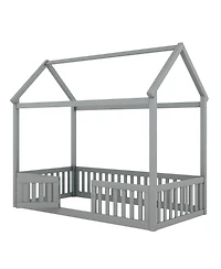 Boyel Living Twin Wood House Bed with Fence and Door
