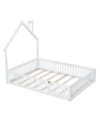 Boyel Living Wood Full Size House Platform Bed with Guardrail