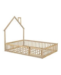 Boyel Living Wood Full House Platform Bed with Guardrail