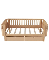 Boyel Living Twin Size Wood Platform Bed for Kids, Low Profile Twin Bed with 2 Wheeled Drawers & Rails