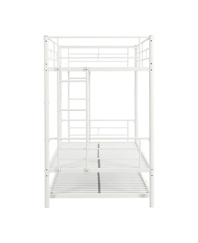 Metal Bunk Bed with Trundle White Twin, No Box Spring Needed, Easy Assemble