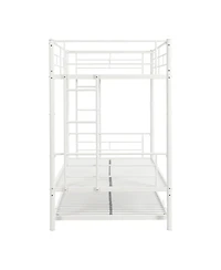 Metal Bunk Bed with Trundle White Twin, No Box Spring Needed, Easy Assemble