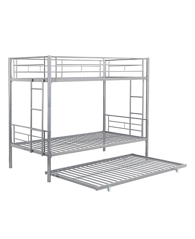 Boyel Living Metal Bunk Bed with Trundle Silver, No Box Spring Needed, Easy Assemble