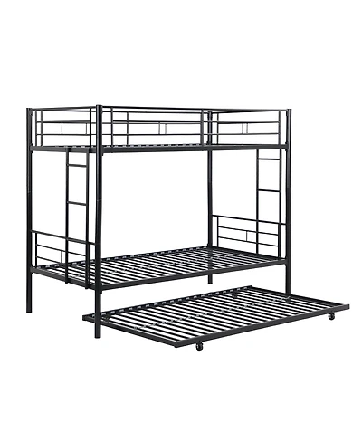 Boyel Living Twin Over Twin Metal Bunk Bed with Trundle, No Box Spring Needed, Easy Assemble