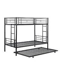 Boyel Living Twin Over Twin Metal Bunk Bed with Trundle, No Box Spring Needed, Easy Assemble