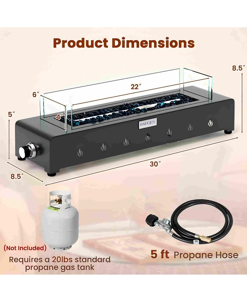 Boyel Living Portable Mini Fireplace with Wind Guard and Stainless Steel Burne