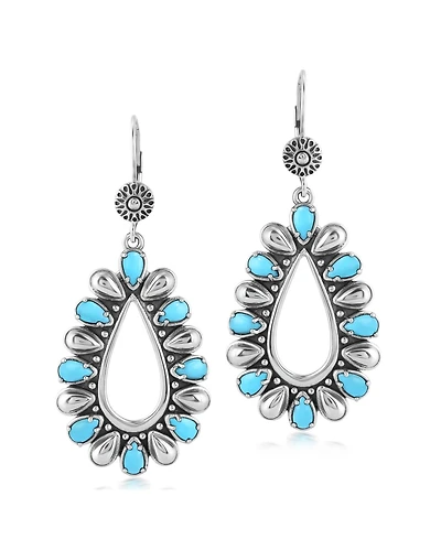 American West Jewelry Sterling Silver Kingman Turquoise Open Teardrop Pear-Cut Dangle Earrings